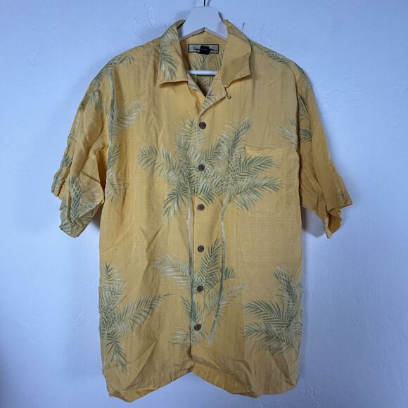 Tommy Bahama Mens Yellow Palm Tree Silk Short Sleeve Button-Up Shirt Medium - Picture 1 of 7